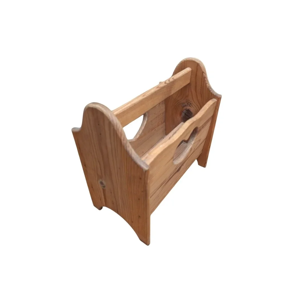 Vintage Wood Magazine Rack Heart Cutout Handmade Pine Country Primitive Decor
